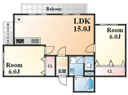 サンシャイン春日(2LDK/2階)の間取り写真