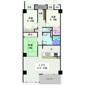 ラ・モール芦屋(3LDK/5階)の間取り写真