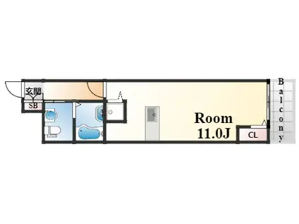 GAZELLE COVE芦屋西(ワンルーム/2階)の間取り写真