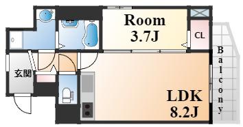 マンション八雲(1LDK/6階)の間取り写真