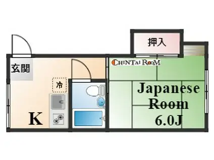 加野ハイツ(1K/2階)の間取り写真