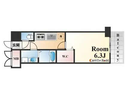 エリジオン(1K/6階)の間取り写真