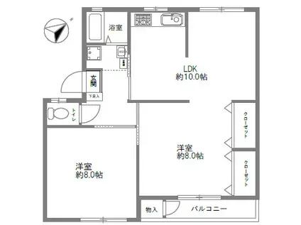 渦ヶ森コーポ(2LDK/3階)の間取り写真