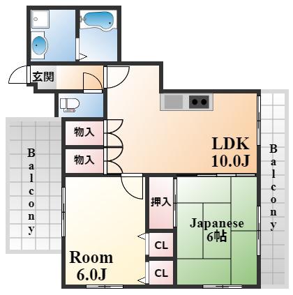 インテリアハシモトビル(2LDK/5階)の間取り写真