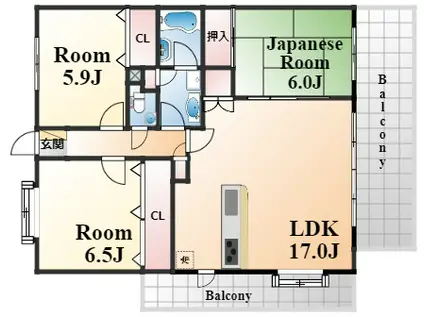 ライオンズマンション御影ルネッサンス(3LDK/4階)の間取り写真