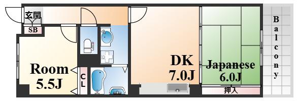 グレードタイム六甲(2DK/2階)の間取り写真