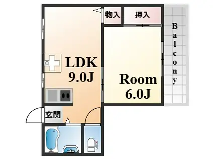 六甲アビタシオン(1LDK/5階)の間取り写真