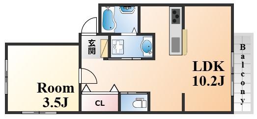 ホワイトハウス御影住吉(1LDK/4階)の間取り写真