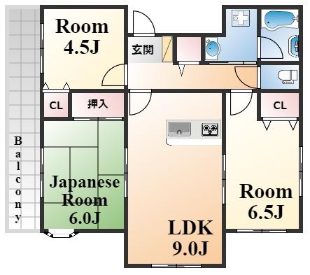 ティエーム御影(3LDK/2階)の間取り写真