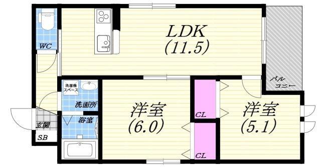 オーズ篠原中町(2LDK/1階)の間取り写真