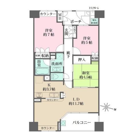 エルヴェール神戸本山アーバンライフ(3LDK/3階)の間取り写真
