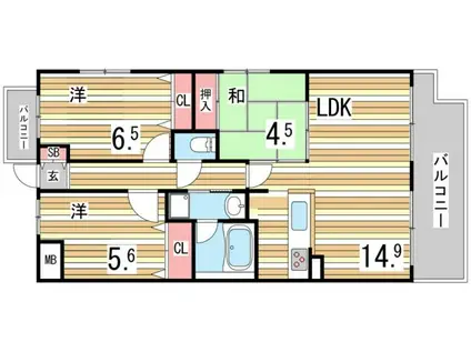 プランドール西岡本(3LDK/1階)の間取り写真