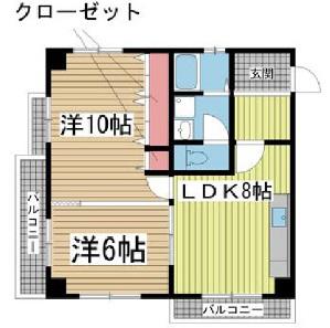エイコ—スカイハイツ(2LDK/7階)の間取り写真