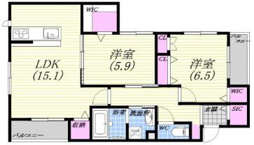 ALEGRIA芦屋茶屋之町(2LDK/1階)の間取り写真