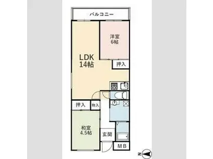 サンヒルズ芦屋2(2LDK/4階)の間取り写真