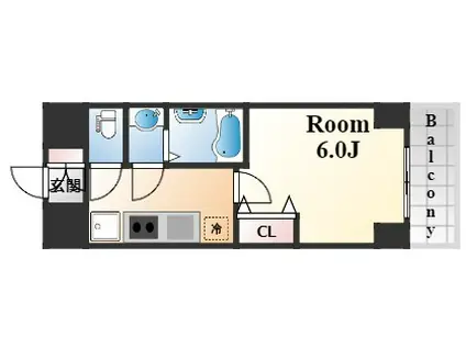 エスリードレジデンスグラン神戸三宮シティ(1K/2階)の間取り写真