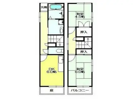 神戸市西神山手線 県庁前駅(兵庫) 徒歩4分 2階建 築29年(2DK)の間取り写真