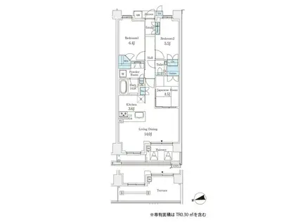 パークシュロス芦屋(3LDK/1階)の間取り写真