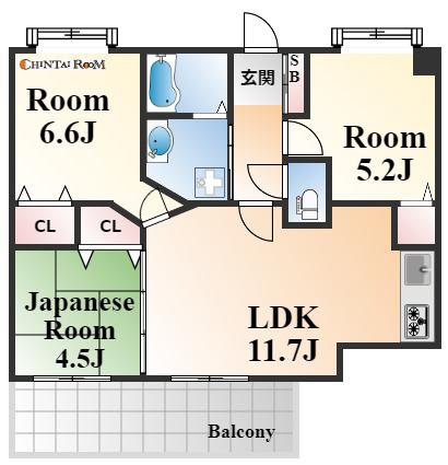 グランパレ北野ハンター坂(3LDK/4階)の間取り写真
