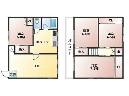 東海道・山陽新幹線 新神戸駅 徒歩11分 2階建 築53年(4LDK)の間取り写真