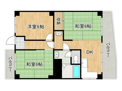 甲南金沢コーポ 南館(3DK/4階)の間取り写真