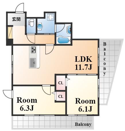 プラーシュ本山(2LDK/6階)の間取り写真