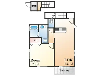 エクソニア篠原本町(1LDK/2階)の間取り写真