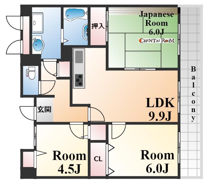 シャルム弓木(3LDK/4階)の間取り写真