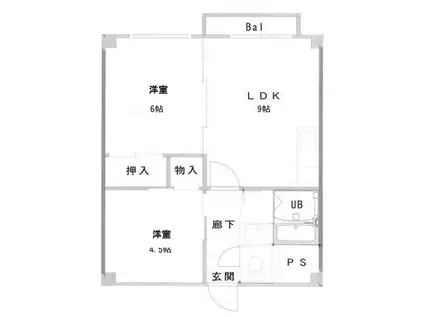 フラワー芦屋(2LDK/4階)の間取り写真
