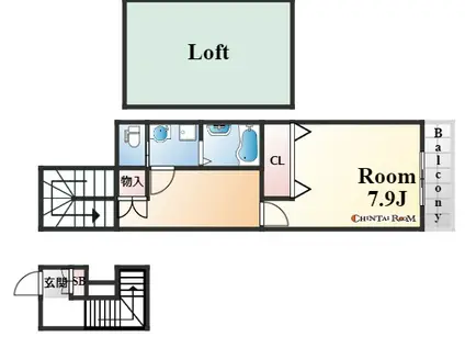 ワコーレヴィアーノ神戸上筒井通(1SK/2階)の間取り写真
