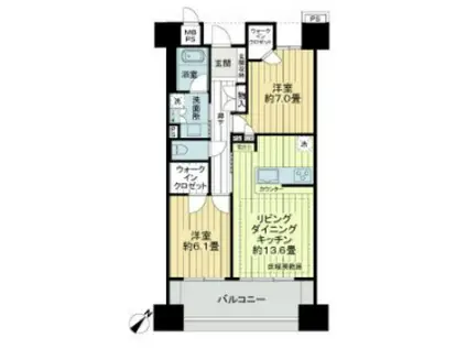 ライオンズマンションみなと元町(2LDK/6階)の間取り写真
