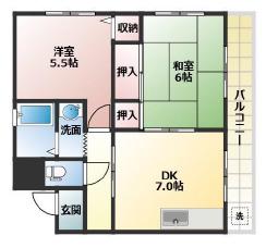 ルペール高見(2DK/3階)の間取り写真