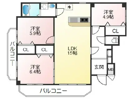ラムール籠池(3LDK/2階)の間取り写真