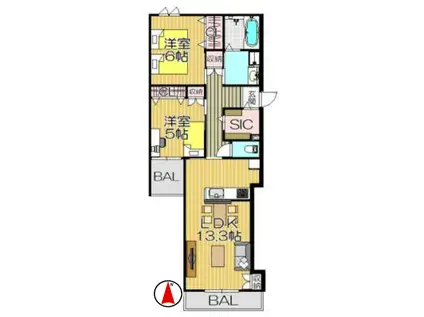 LALABREZZA芦屋翠ヶ丘(2LDK/2階)の間取り写真