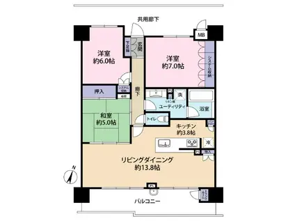 ユニハイムエクシア東灘森北町(3LDK/2階)の間取り写真
