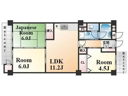 六甲台ハウス(3DK/5階)の間取り写真