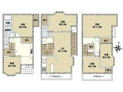 阪急電鉄神戸線 王子公園駅 徒歩15分 3階建 築30年(6LDK)の間取り写真
