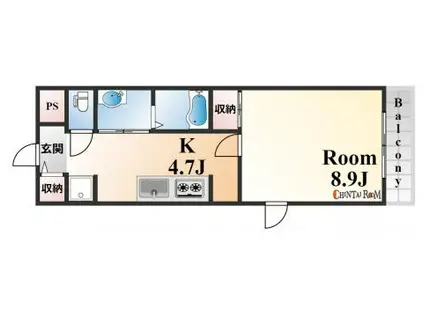 パトリア芦屋(1K/4階)の間取り写真