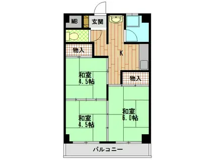 深江マンション(3K/4階)の間取り写真