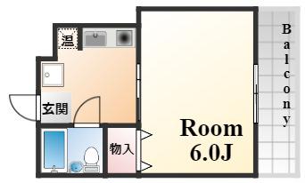 ロイヤルコート六甲桜ケ丘(1K/2階)の間取り写真