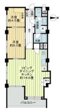 芦屋パレスハイツ北館(2LDK/7階)の間取り写真