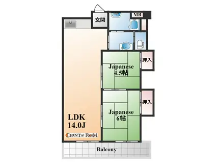 ガーデンハイツ魚崎(2LDK/2階)の間取り写真