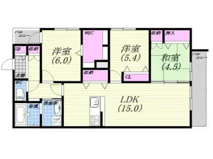 ALEGRIA芦屋茶屋之町(3LDK/2階)の間取り写真