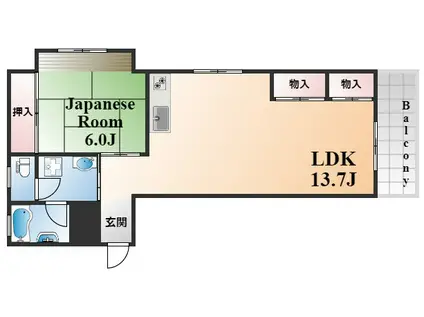 ヴィラ後楽(1LDK/2階)の間取り写真