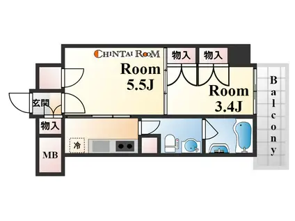 神戸高速鉄道東西線 元町駅(阪神) 徒歩7分 7階建 築12年(1LDK/2階)の間取り写真