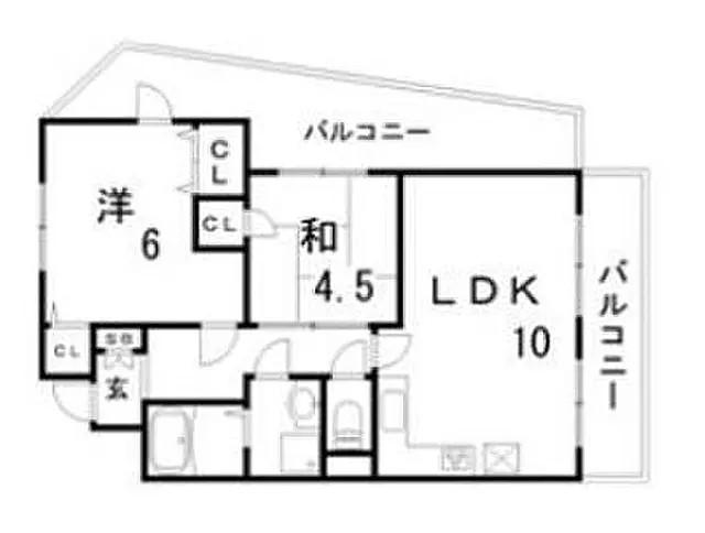ローレル三宮(2LDK/6階)の間取り写真