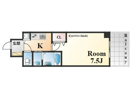 セレニテ神戸元町クレア(1K/4階)の間取り写真