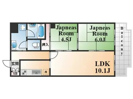 グランドビスタ北野(2LDK/1階)の間取り写真