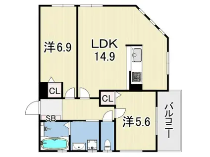 ドゥルージュ西岡本(2LDK/2階)の間取り写真