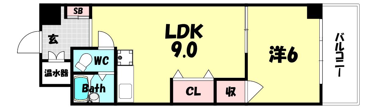 花隈ダイヤハイツ(1LDK/9階)の間取り写真